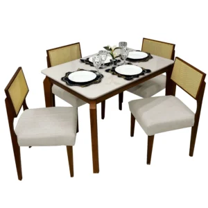 Mesa de Jantar Alegra 120x80 com Vidro 4 Cadeiras Grecia