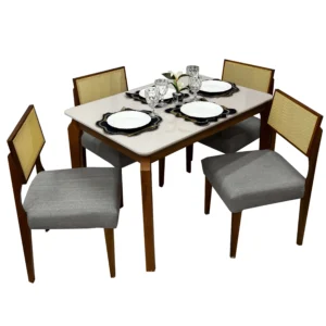 Mesa de Jantar Alegra 120x80 com Vidro 4 Cadeiras Grecia