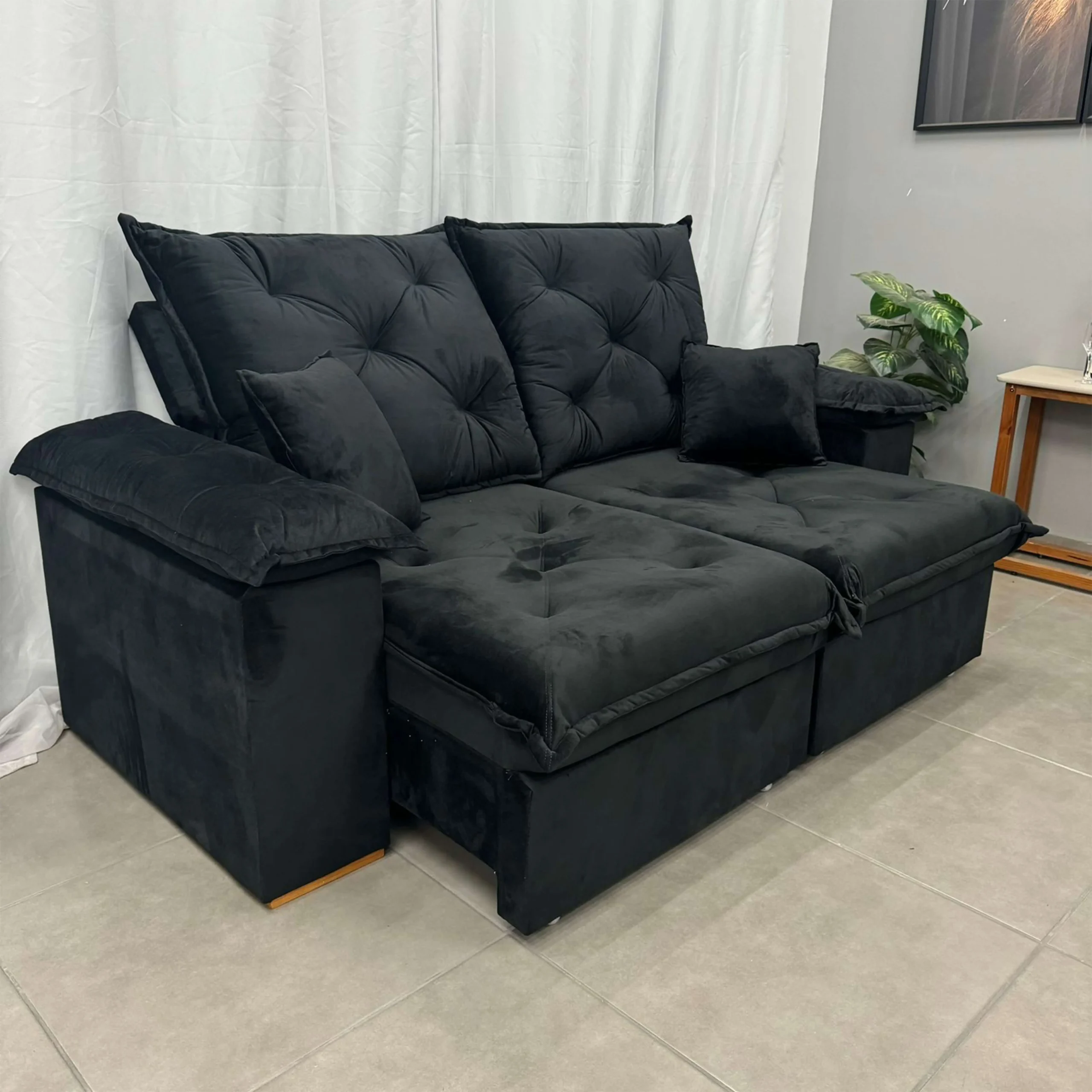 Sofá Porto Madero 3 Lugares Retrátil e Reclinável 200cm Tecido Veludo Imperial Decor - Imagem 3