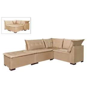 Sofá de Canto Saturno 5 Lugares com Puff 186cm X 186cm Tecido Suede Aifos