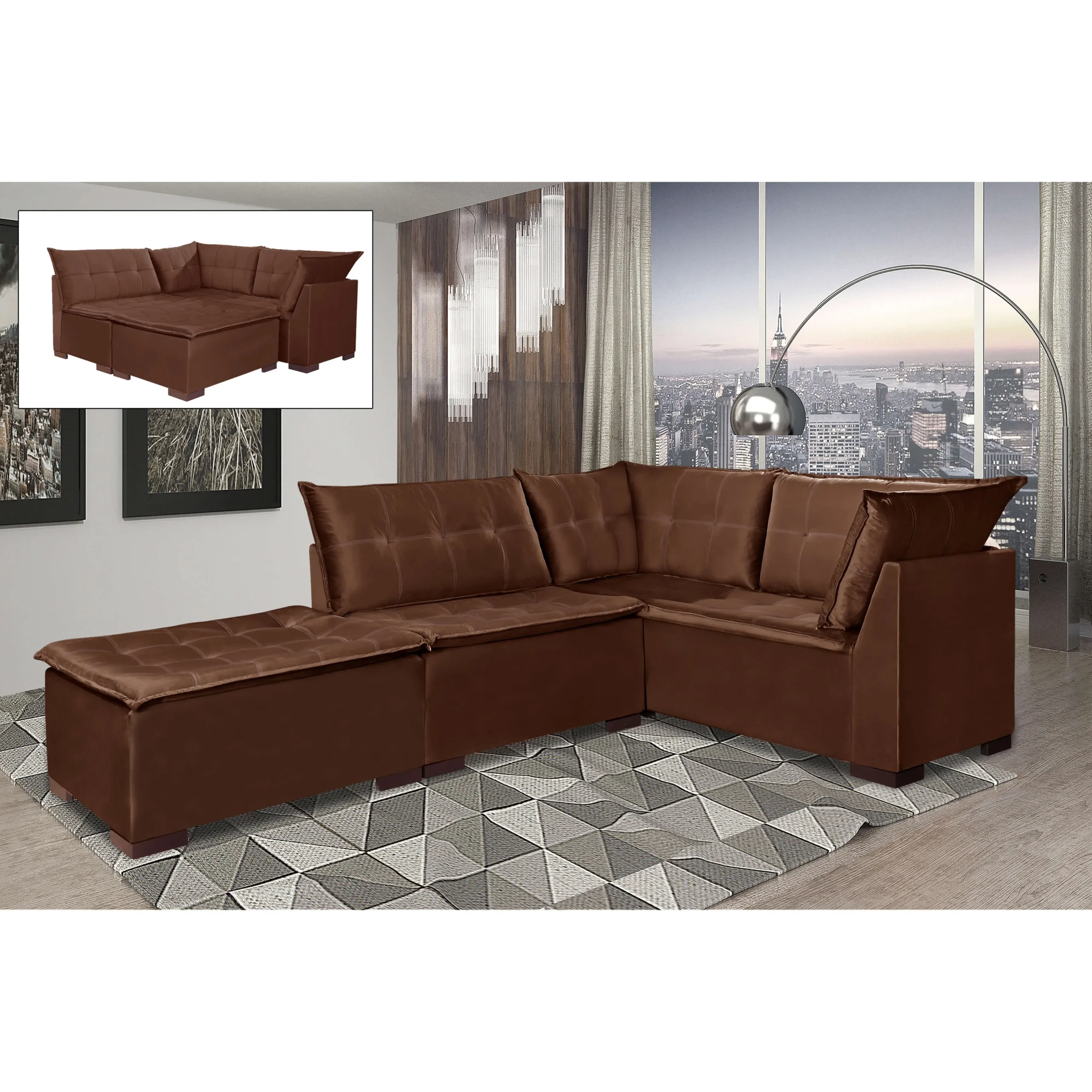 Sofá de Canto Saturno 5 Lugares com Puff 186cm X 186cm Tecido Suede Aifos - Imagem 4