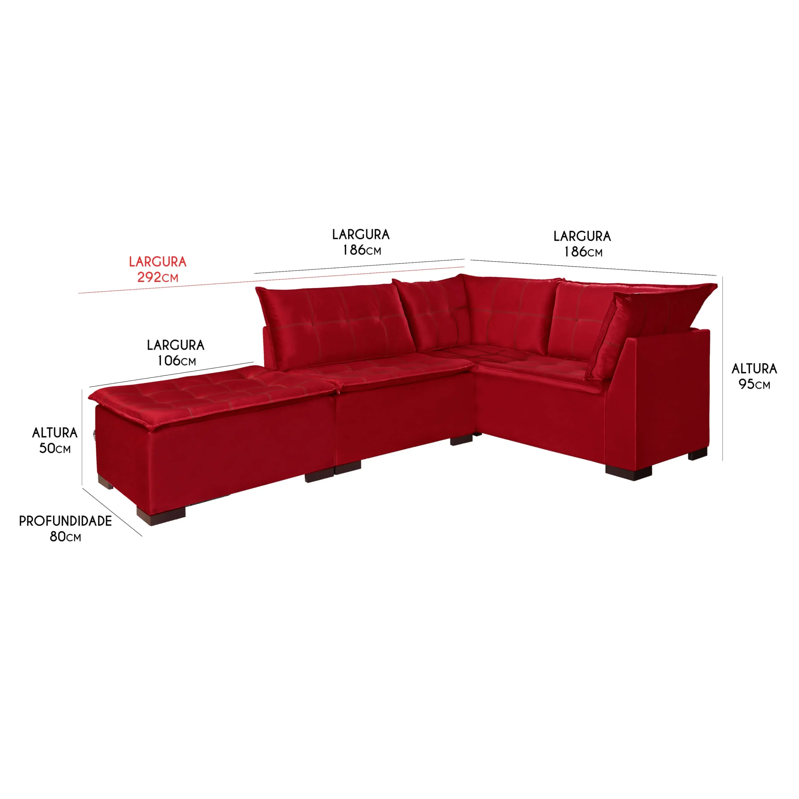 Sofá de Canto Saturno 5 Lugares com Puff 186cm X 186cm Tecido Suede Aifos - Imagem 2