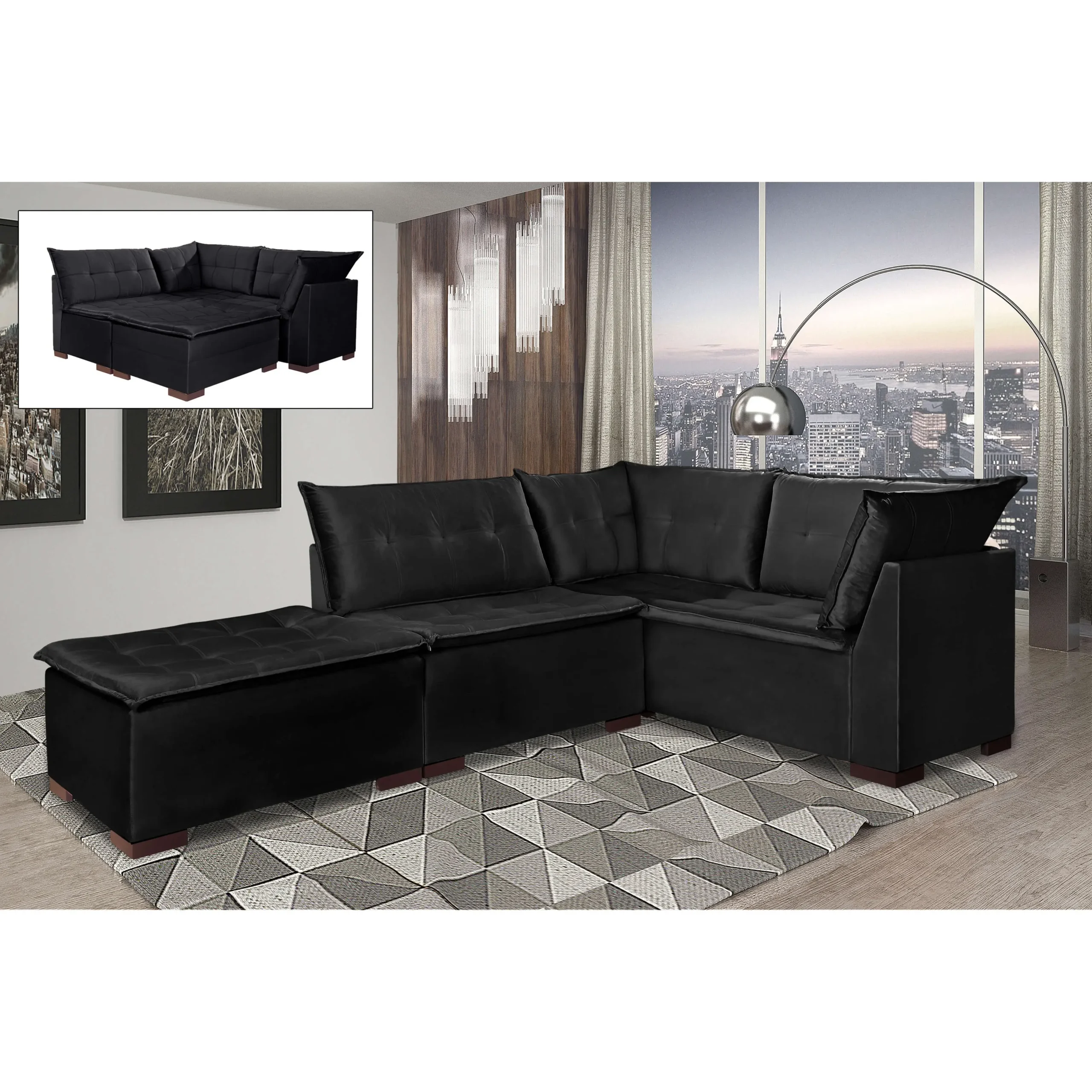 Sofá de Canto Saturno 5 Lugares com Puff 186cm X 186cm Tecido Suede Aifos - Imagem 3