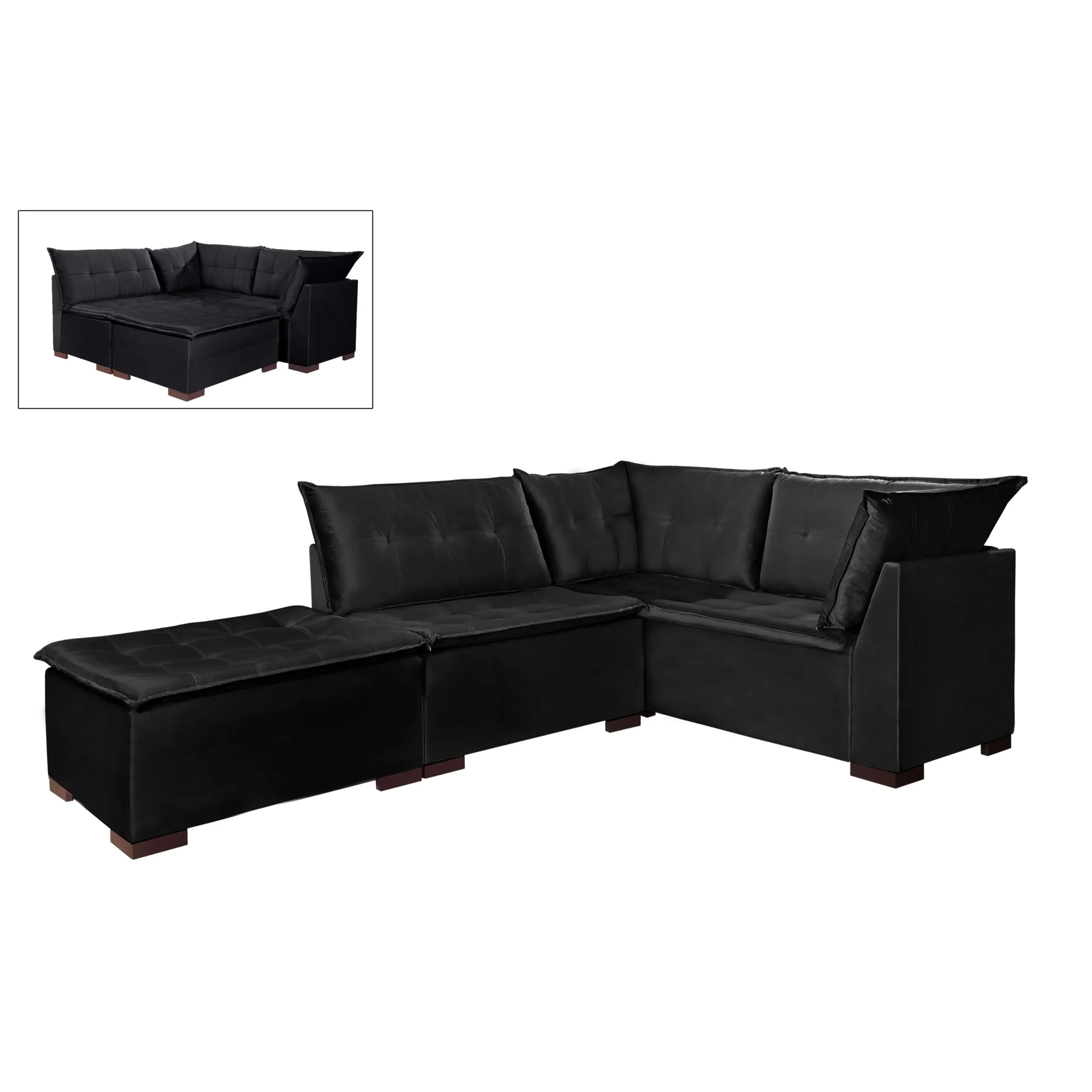 Sofá de Canto Saturno 5 Lugares com Puff 186cm X 186cm Tecido Suede Aifos