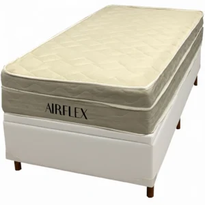 Base Baú em Corino com Colchão Airflex Solteiro com Molas Ensacadas 67x188x88cm Bio Flex