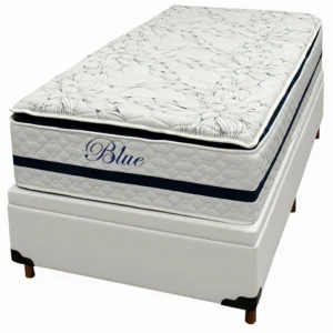 Base Baú em Corino com Colchão Blue Solteiro Molas Pocket e Pillow Top 69x188x88cm Paropas