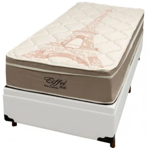 Base Baú em Corino com Colchão Eiffel Solteiro com Molas Ensacadas 63x188x88cm Anjos
