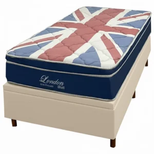 Base Baú em Veludo com Colchão London Solteiro com Molas Superlastic 63x188x88cm Anjos
