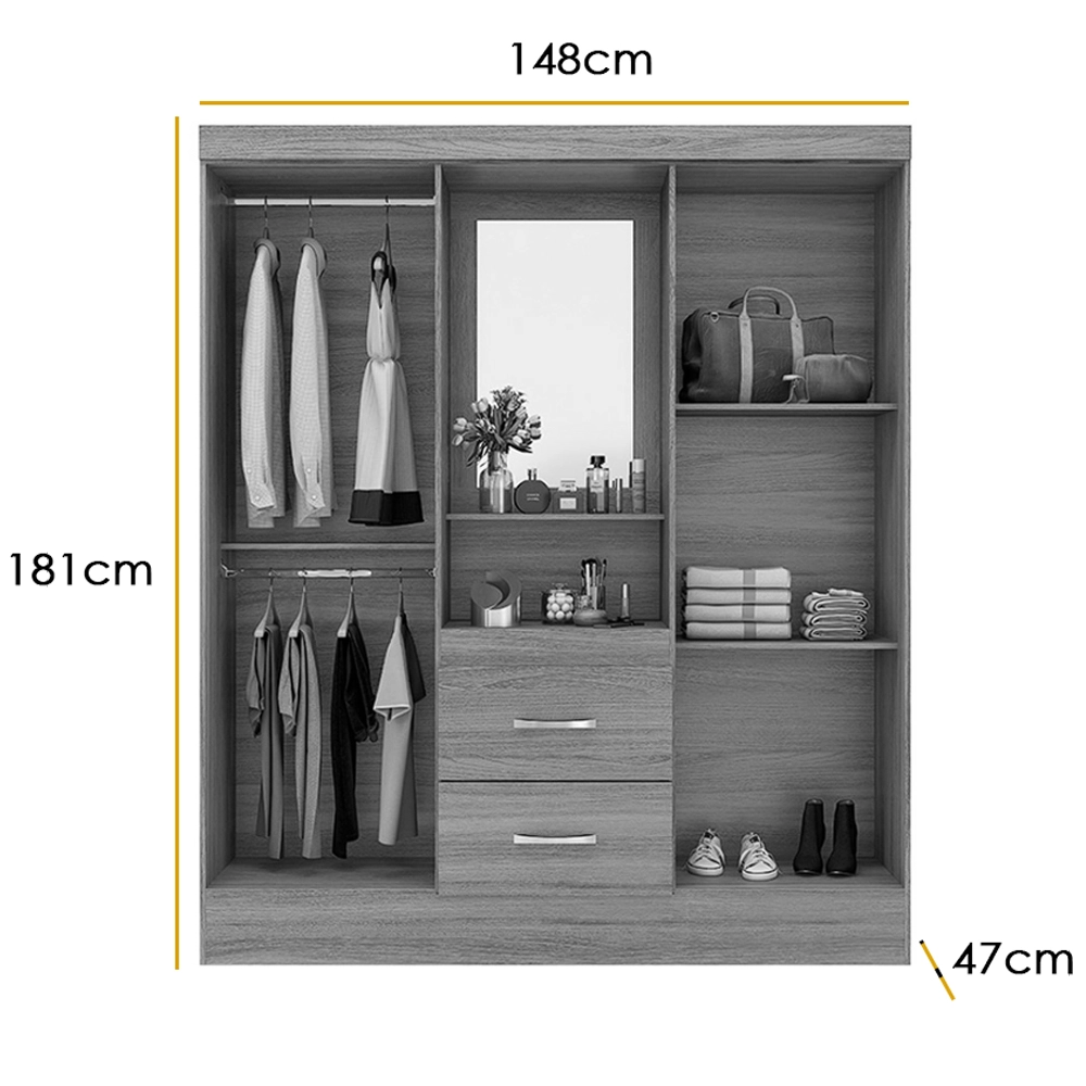 Guarda Roupa Capelinha Lord 2 Gavetas 4 Portas Solteiro com Espelho Demobile - Imagem 2