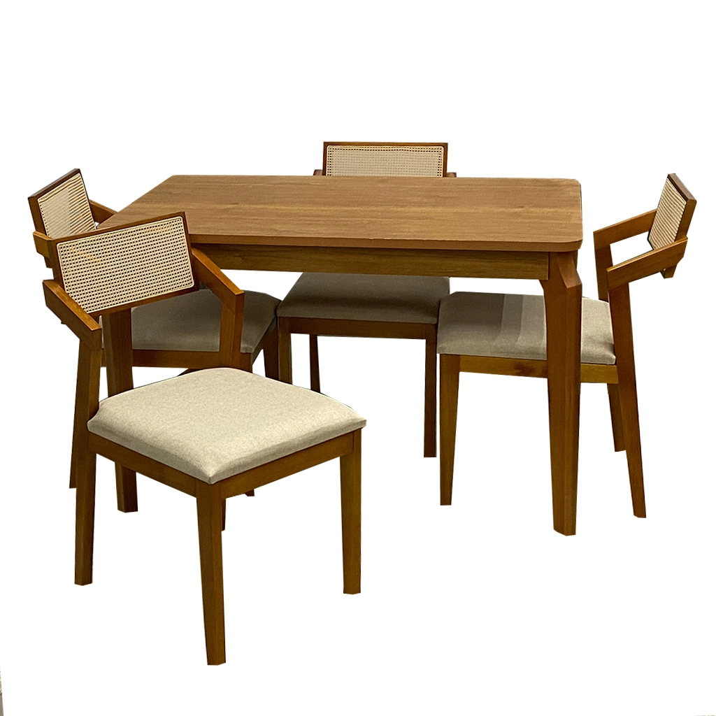Mesa de Jantar Alegra 120x80cm Sem Vidro e 4 Cadeiras Berlim Madeira em Linho Jcm