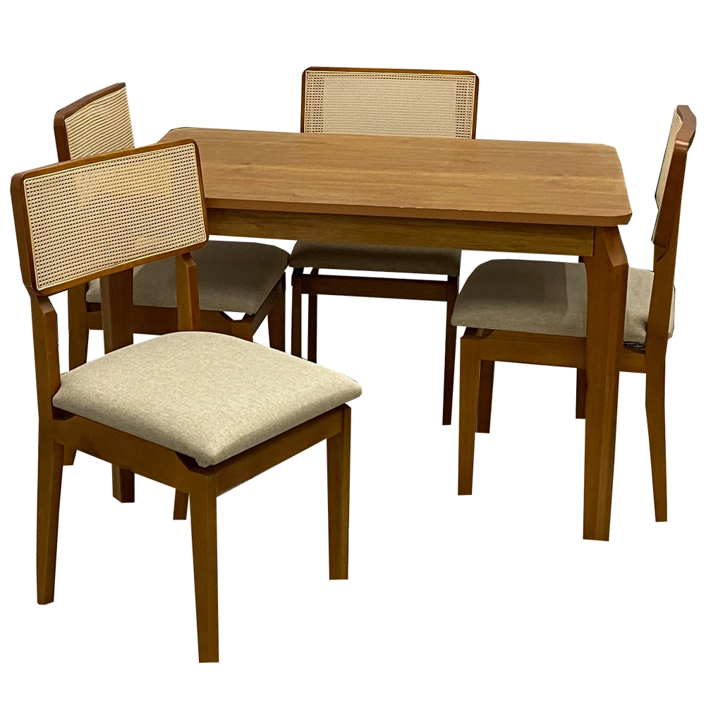 Mesa de Jantar Alegra 120x80cm Sem Vidro e 4 Cadeiras Canada em Linho Madeira Jcm