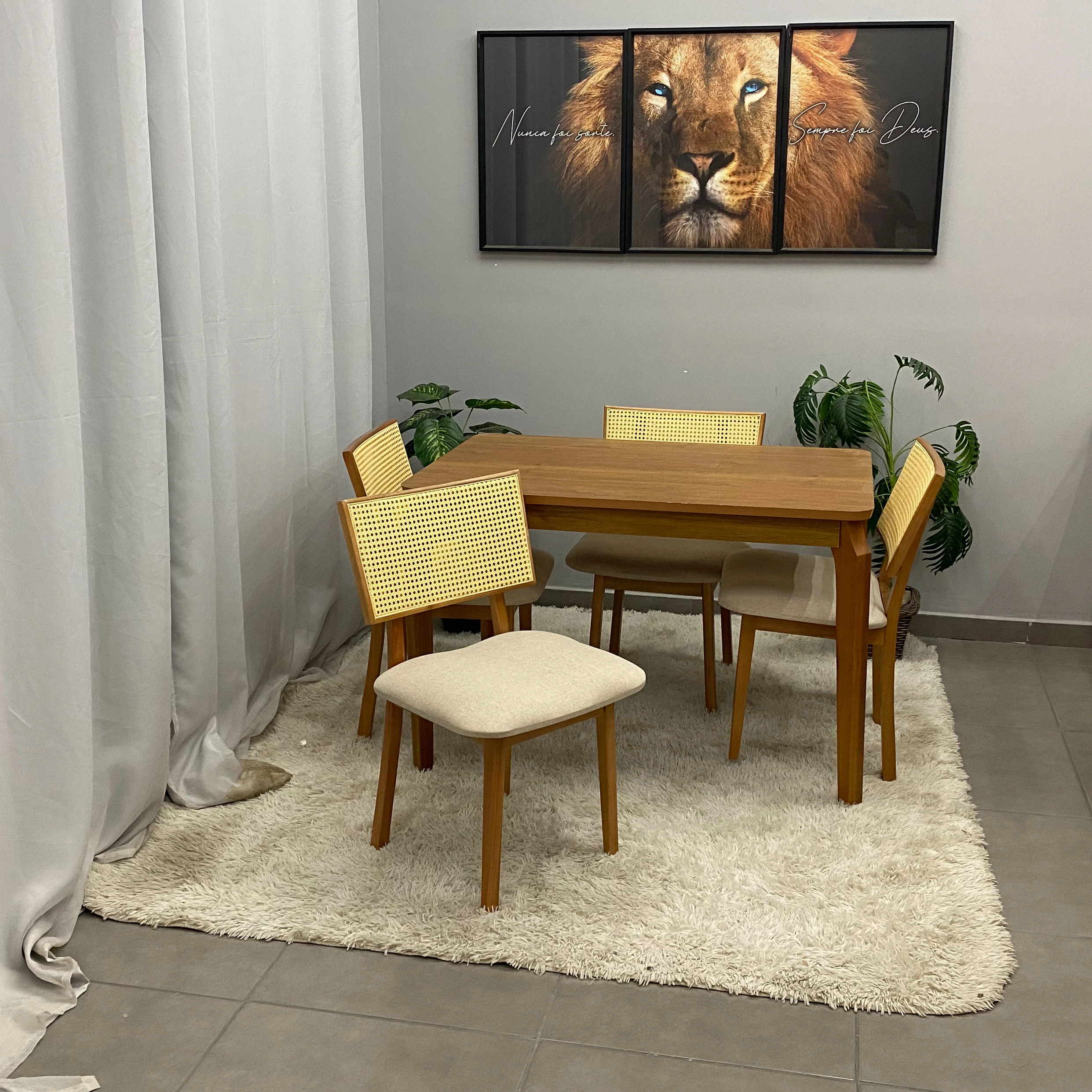 Mesa de Jantar Alegra 120x80cm Sem Vidro e 4 Cadeiras Diamante Madeira em Linho Jcm - Imagem 3