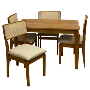 Mesa de Jantar Alegra 120x80cm Sem Vidro e 4 Cadeiras Diamante Madeira em Linho Jcm