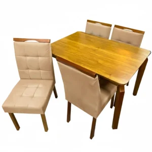 Mesa de Jantar Alegra 120x80cm Sem Vidro e 4 Cadeiras Giulia em Linho Estofadas Jcm