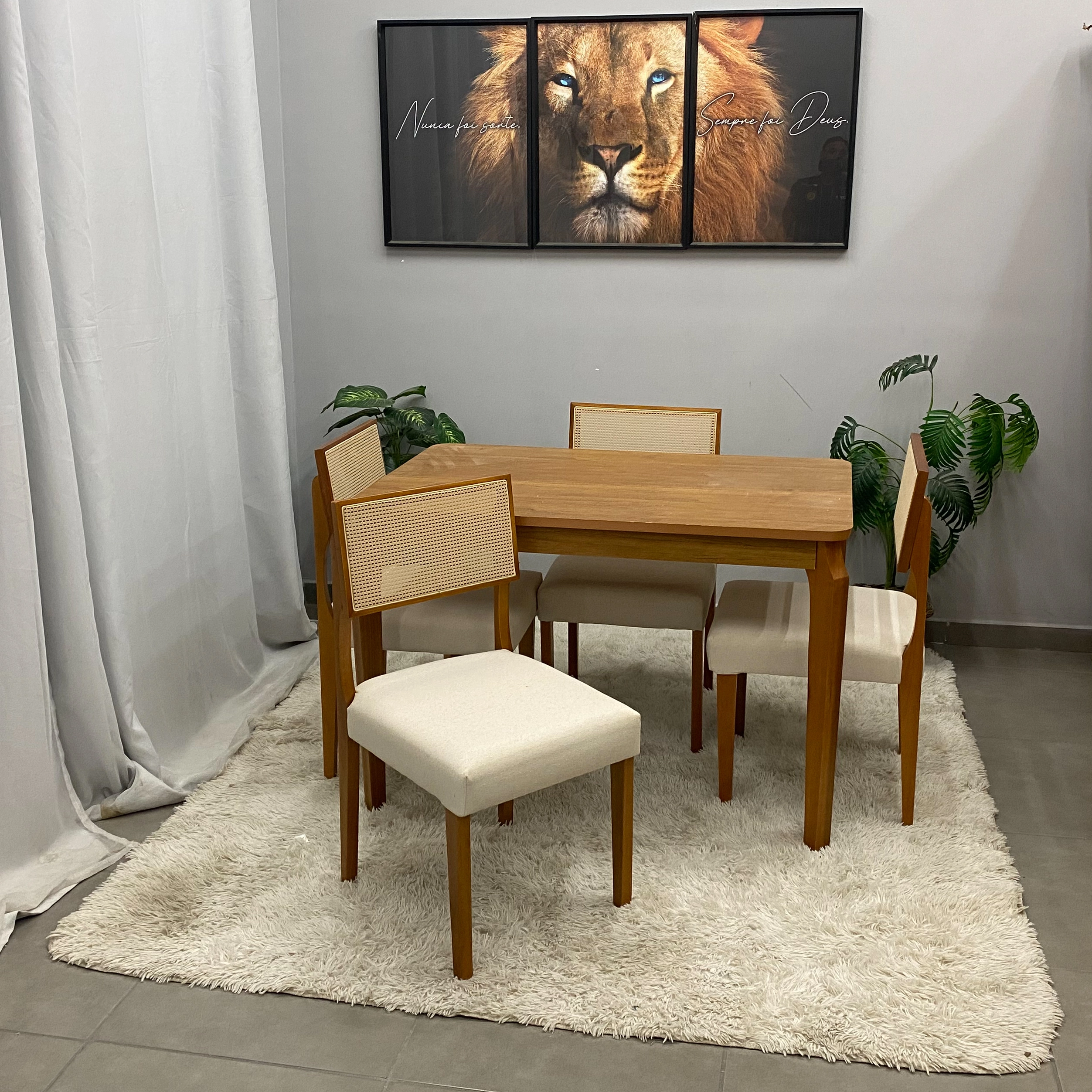 Mesa de Jantar Alegra 120x80cm Sem Vidro e 4 Cadeiras Grecia Madeira em Linho Jcm - Imagem 3