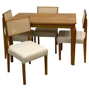 Mesa de Jantar Alegra 120x80cm Sem Vidro e 4 Cadeiras Grecia Madeira em Linho Jcm