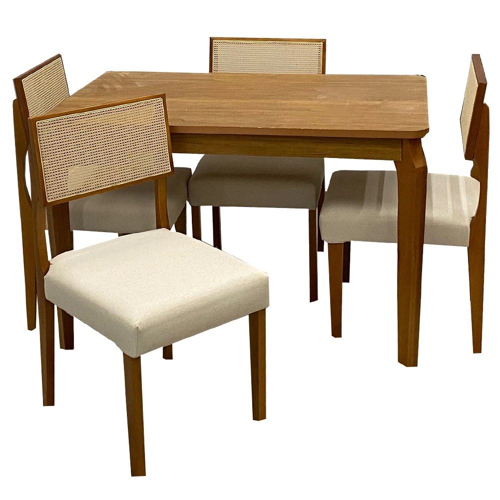 Mesa de Jantar Alegra 120x80cm Sem Vidro e 4 Cadeiras Grecia Madeira em Linho Jcm
