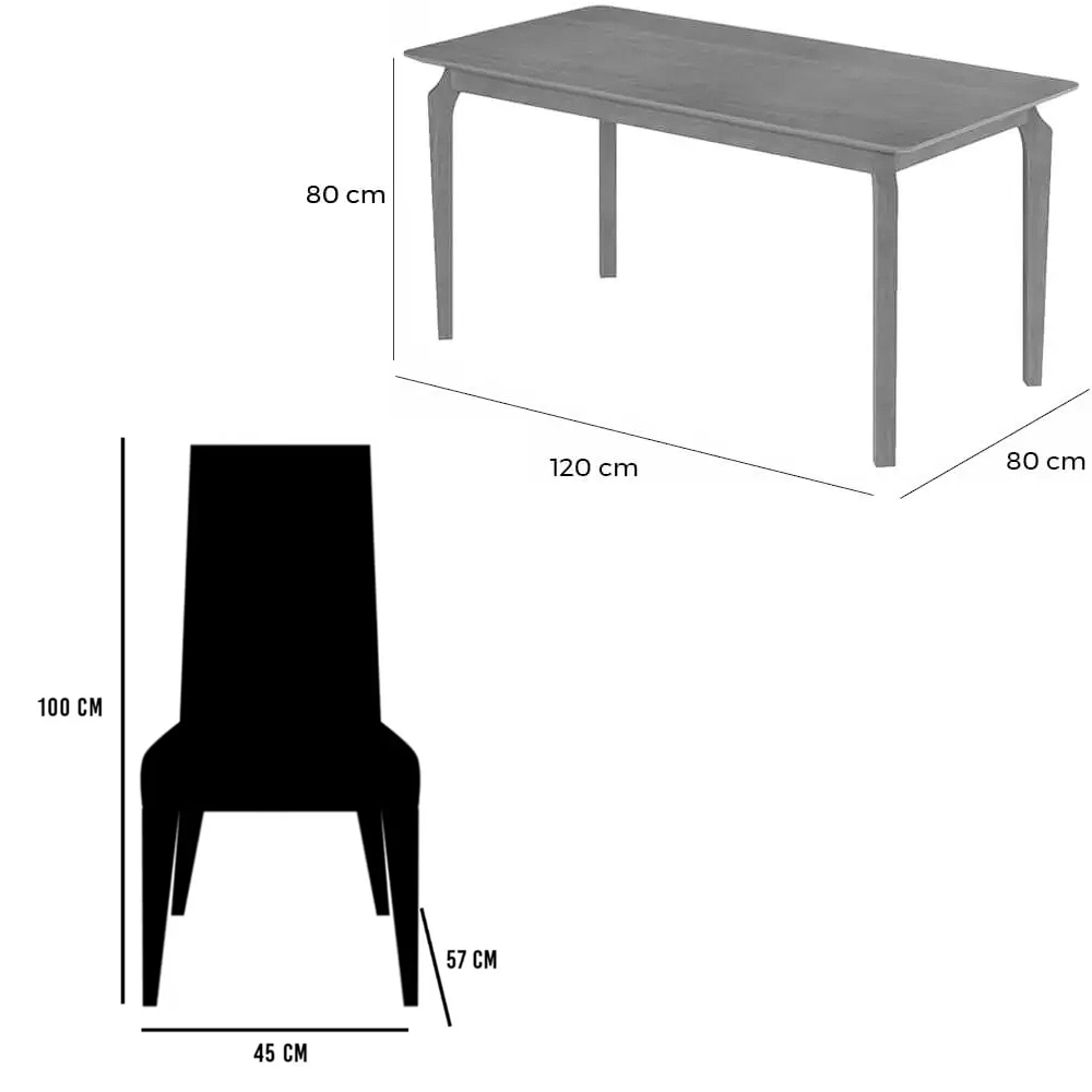 Mesa de Jantar Alegra 120x80cm Sem Vidro e 4 Cadeiras Jasmim em Veludo Estofadas Jcm - Imagem 2