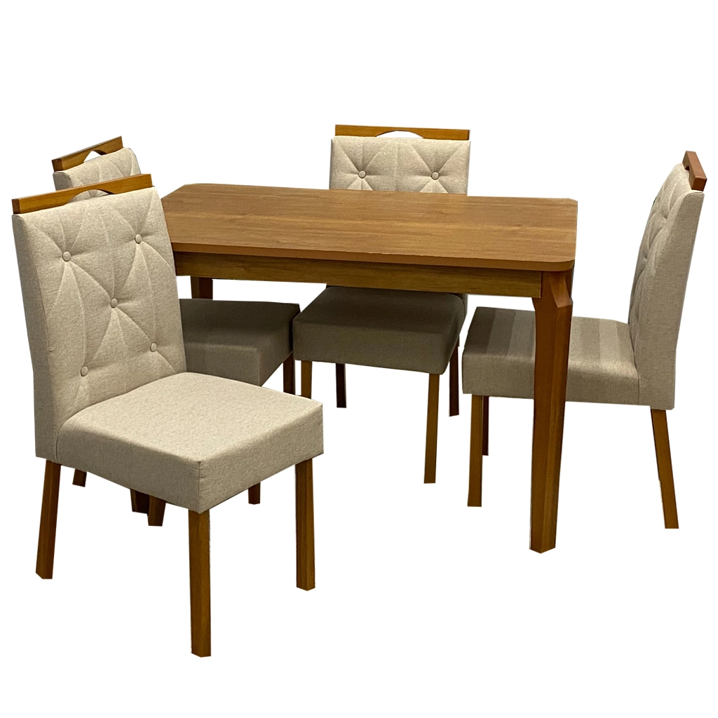 Mesa de Jantar Alegra 120x80cm Sem Vidro e 4 Cadeiras Jasmim em Veludo Estofadas Jcm