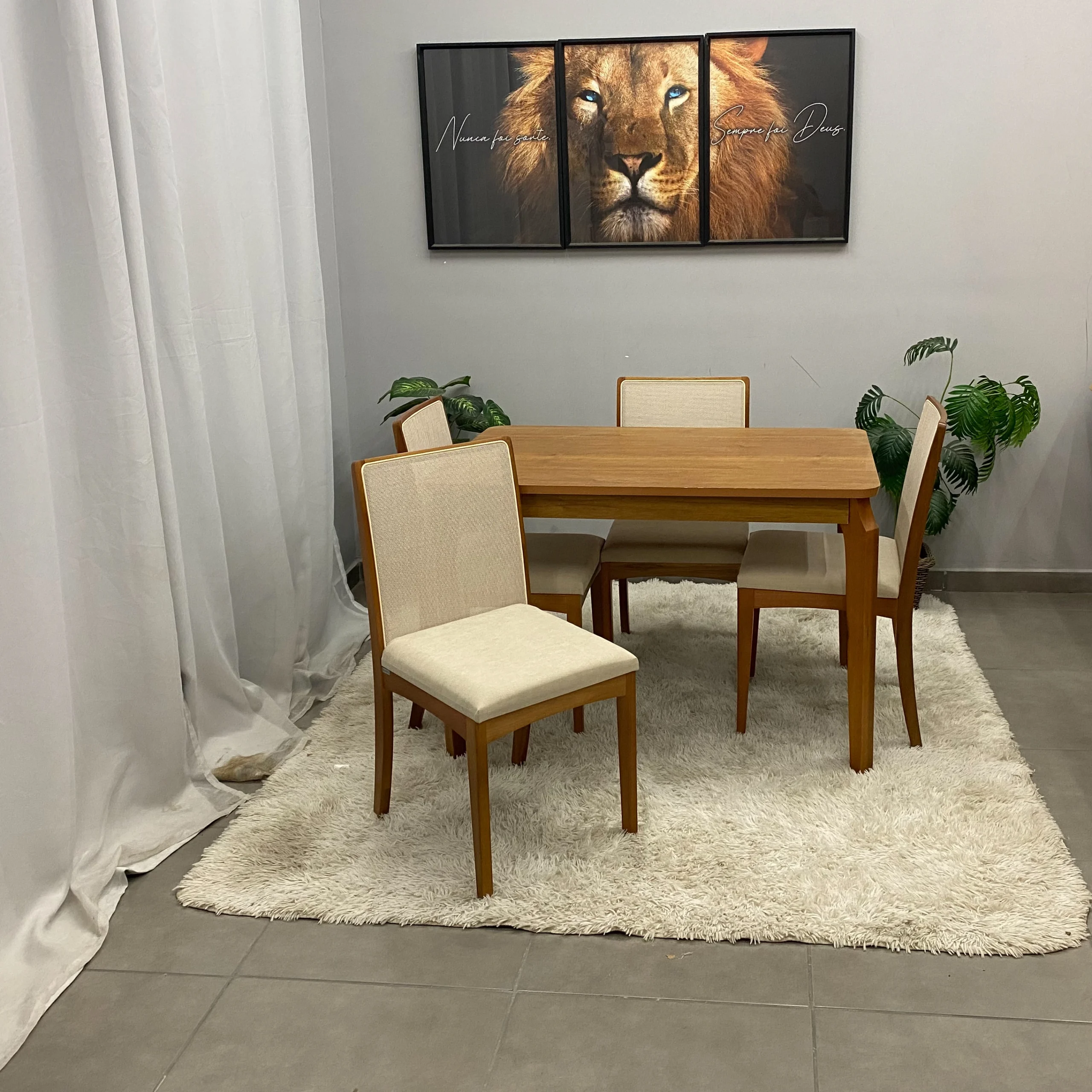Mesa de Jantar Alegra 120x80cm Sem Vidro e 4 Cadeiras Lara Kappesberg em Linho Madeira Jcm - Imagem 3