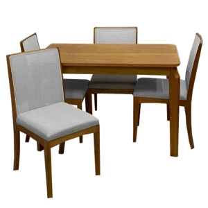 Mesa de Jantar Alegra 120x80cm Sem Vidro e 4 Cadeiras Lara Kappesberg em Linho Madeira Jcm