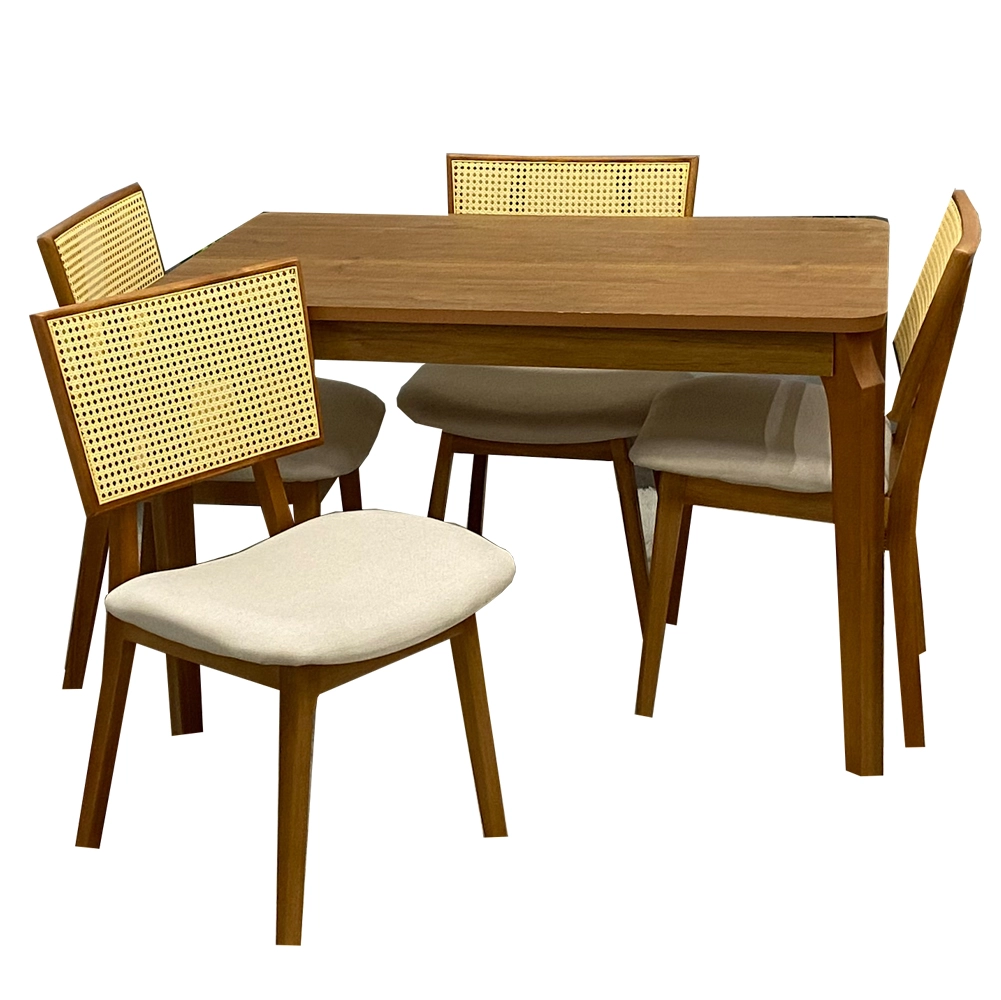 Mesa de Jantar Alegra 120x80cm Sem Vidro e 4 Cadeiras Livia em Linho Madeira Jcm