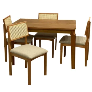 Mesa de Jantar Alegra 120x80cm Sem Vidro e 4 Cadeiras Monalisa em Linho Madeira Jcm