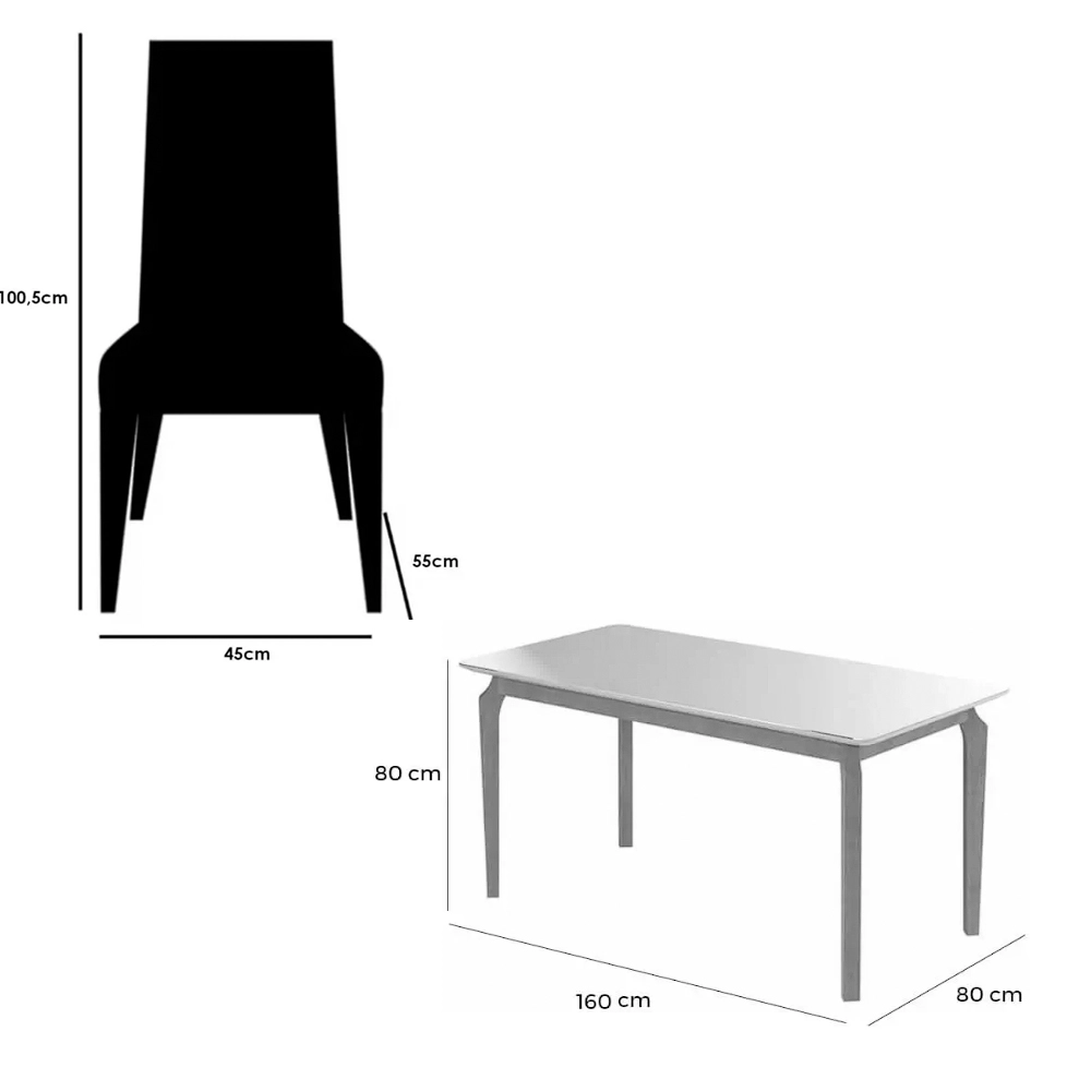 Mesa de Jantar Alegra 160x80cm com Vidro e 6 Cadeiras California em Linho Madeira Jcm - Imagem 2