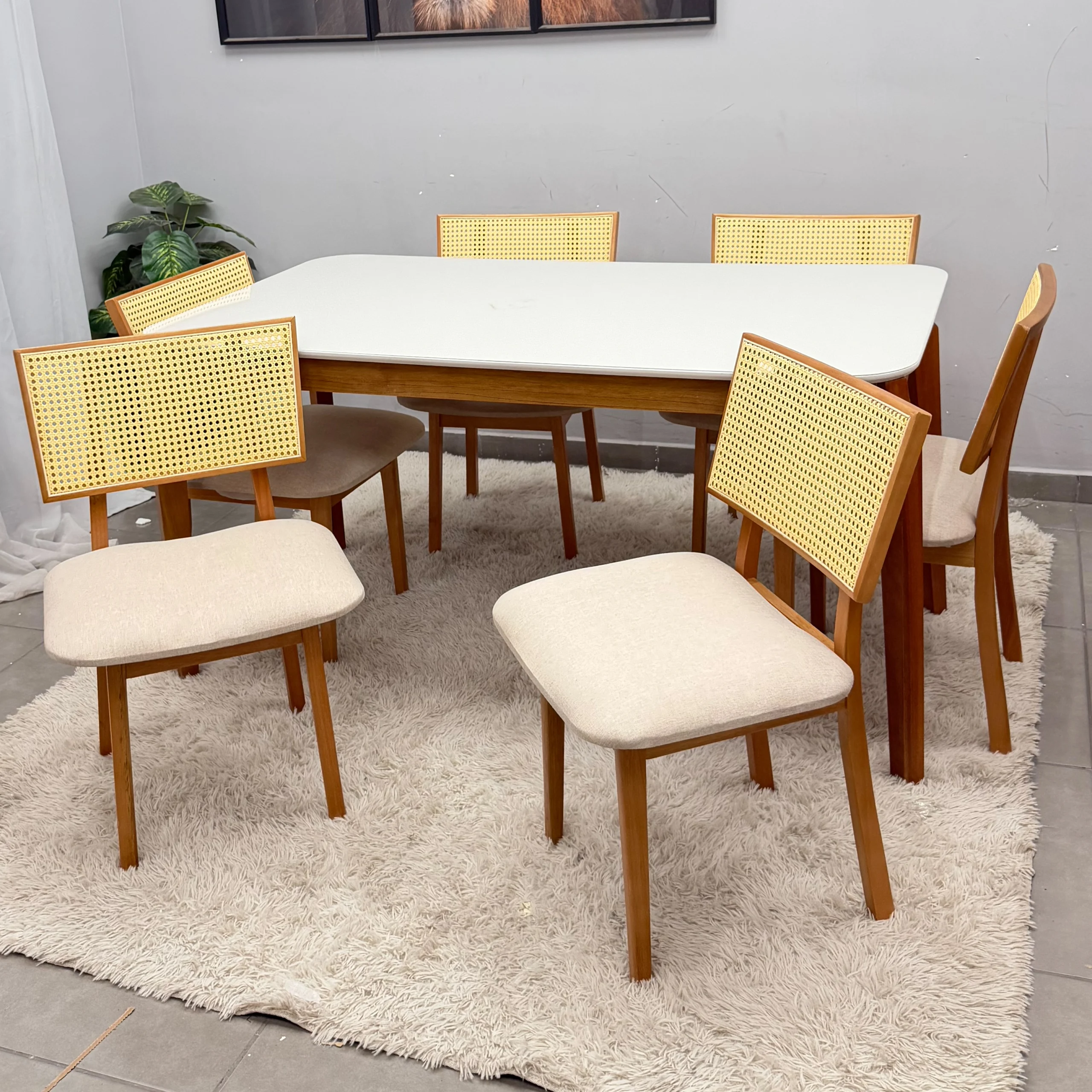 Mesa de Jantar Alegra 160x80cm com Vidro e 6 Cadeiras Diamante em Linho Madeira Jcm - Imagem 3