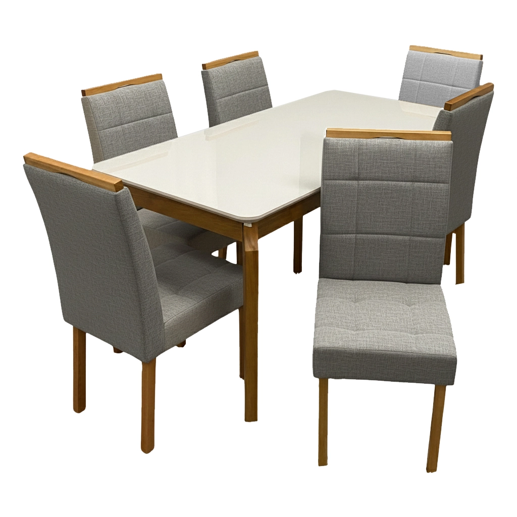 Mesa de Jantar Alegra 160x80cm com Vidro e 6 Cadeiras Giulia em Linho Estofadas Jcm - Imagem 4