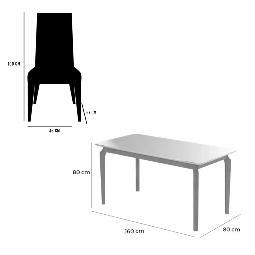 Mesa de Jantar Alegra 160x80cm com Vidro e 6 Cadeiras Jasmim em Veludo Estofadas Jcm - Imagem 2