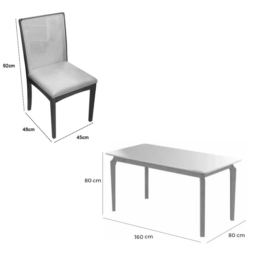 Mesa de Jantar Alegra 160x80cm com Vidro e 6 Cadeiras Lara Kappesberg em Linho Madeira Jcm - Imagem 2