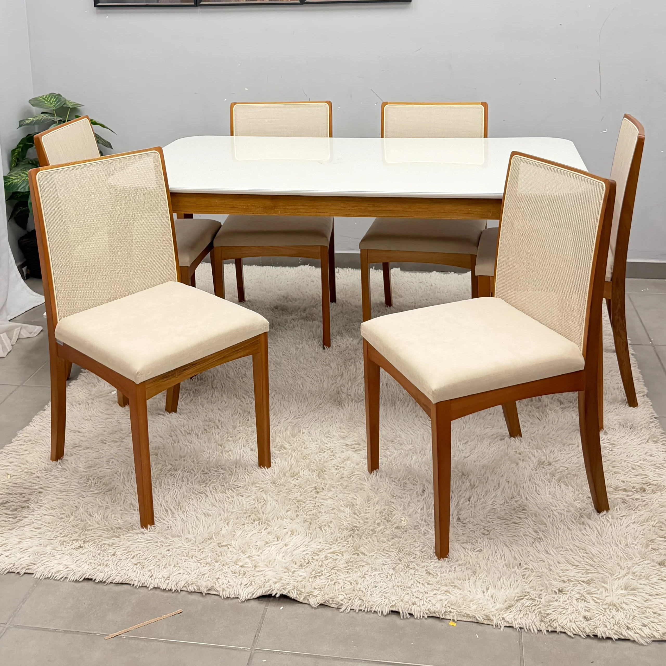 Mesa de Jantar Alegra 160x80cm com Vidro e 6 Cadeiras Lara Kappesberg em Linho Madeira Jcm - Imagem 3