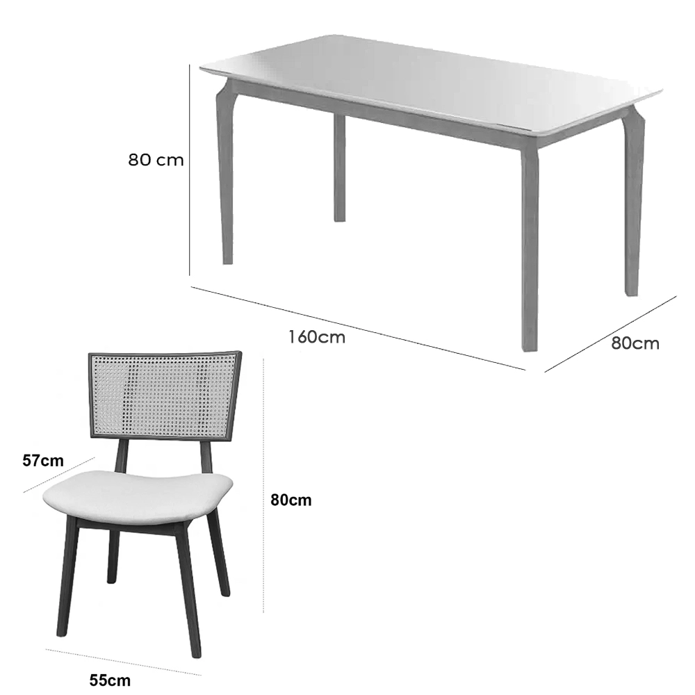 Mesa de Jantar Alegra 160x80cm com Vidro e 6 Cadeiras Livia em Linho Madeira Jcm - Imagem 2