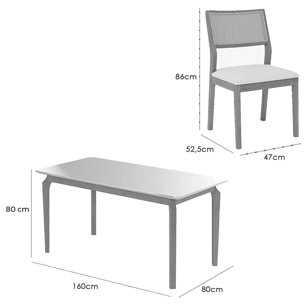 Mesa de Jantar Alegra 160x80cm com Vidro e 6 Cadeiras Oiti em Linho Madeira Jcm - Imagem 2