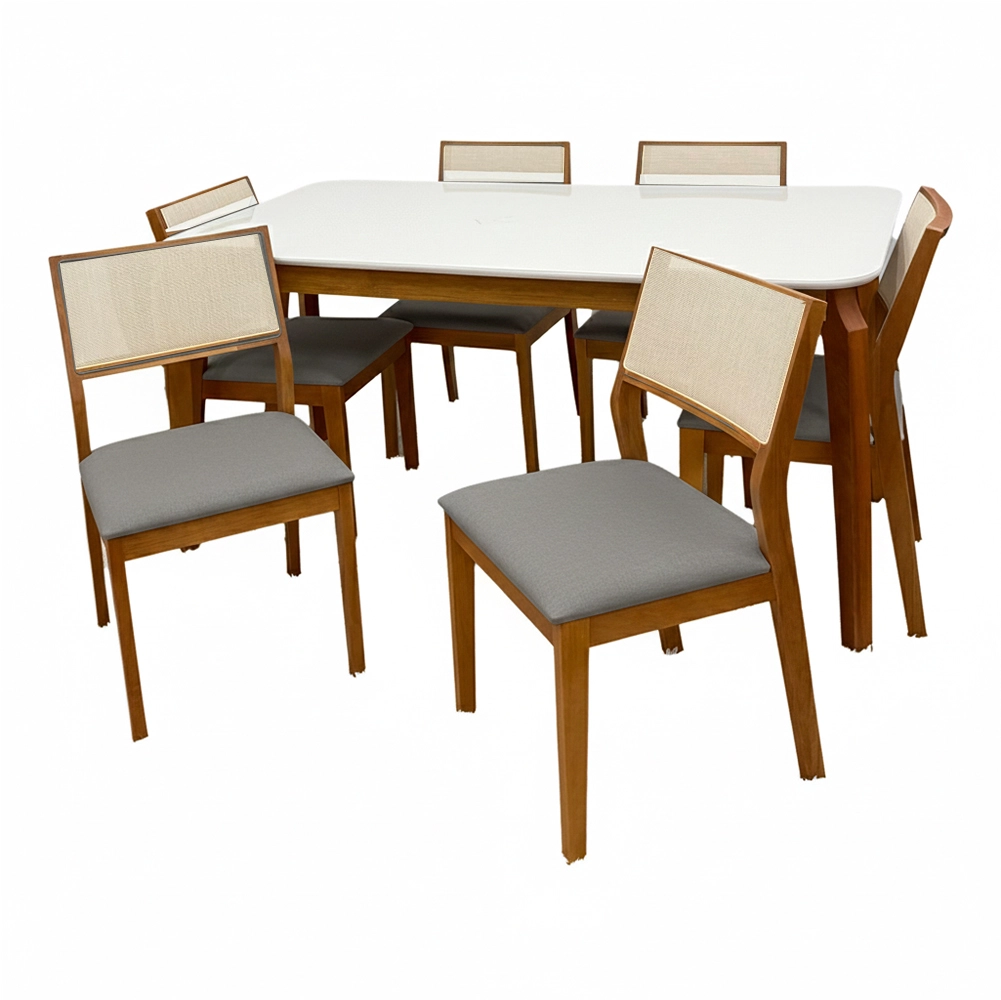 Mesa de Jantar Alegra 160x80cm com Vidro e 6 Cadeiras Oiti em Linho Madeira Jcm - Imagem 4