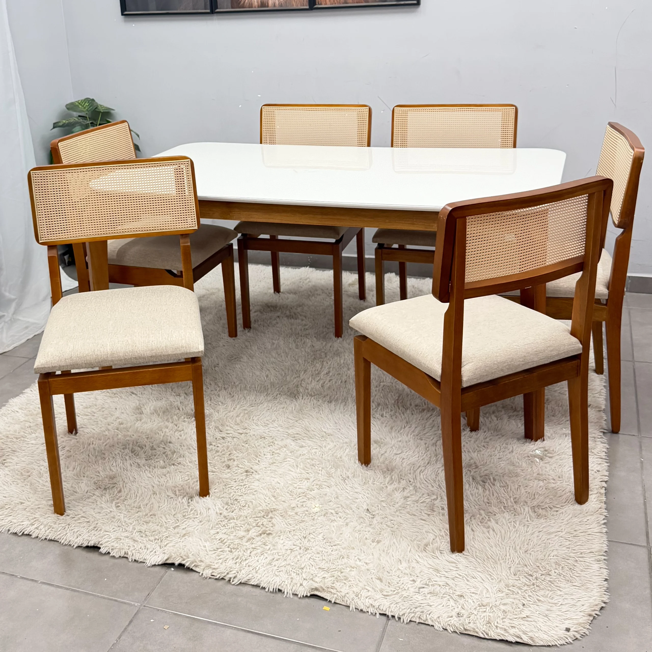 Mesa de Jantar Alegra 180x90cm com Vidro e 6 Cadeiras Canada em Linho Madeira Jcm - Imagem 3
