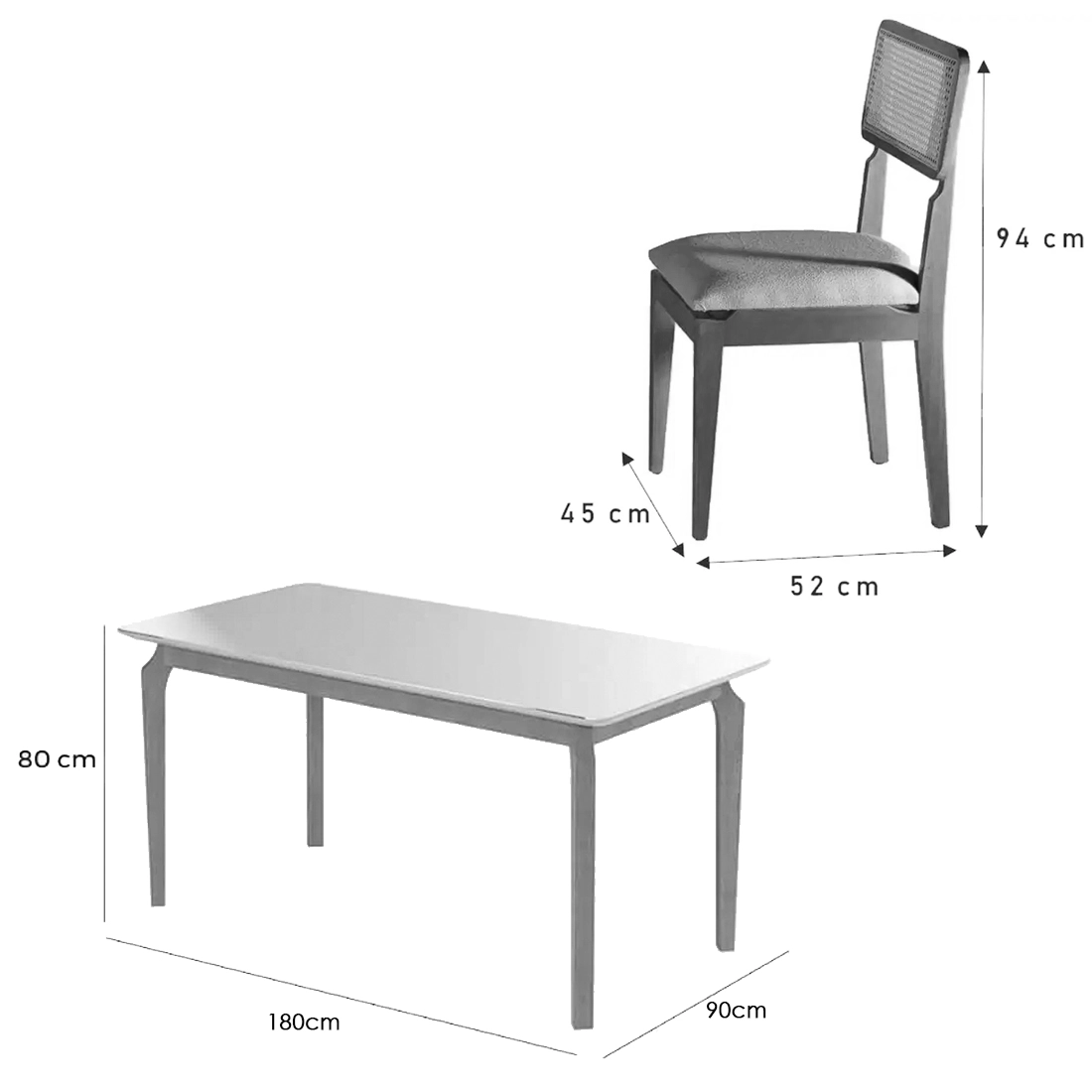 Mesa de Jantar Alegra 180x90cm com Vidro e 6 Cadeiras Canada em Linho Madeira Jcm - Imagem 2