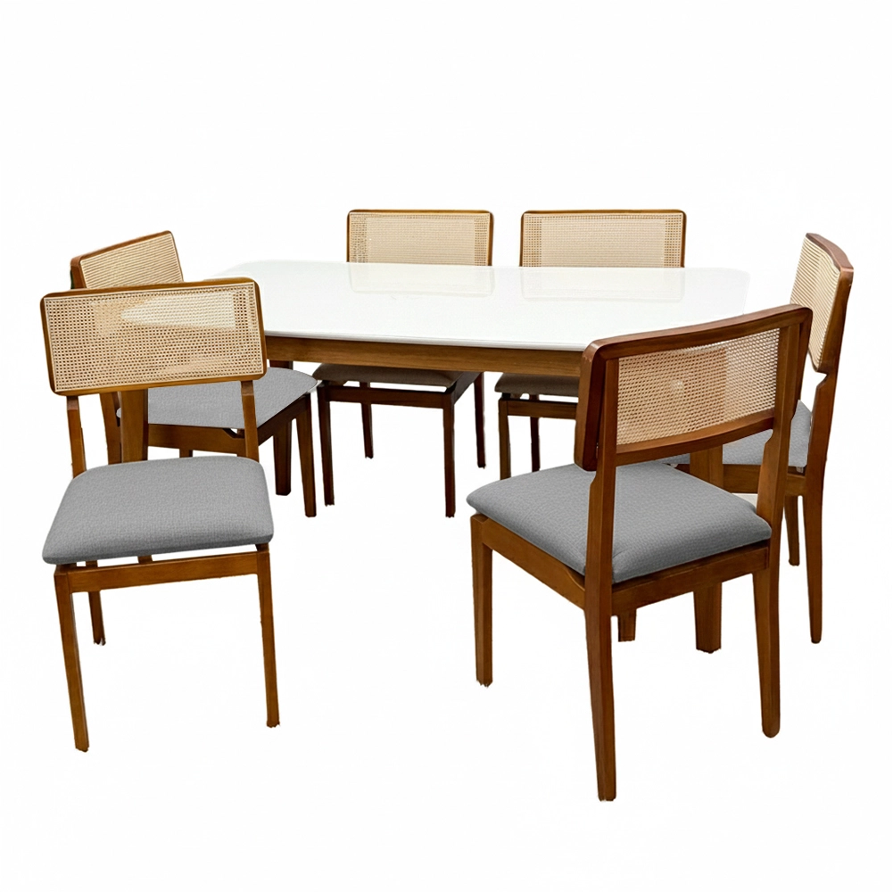 Mesa de Jantar Alegra 180x90cm com Vidro e 6 Cadeiras Canada em Linho Madeira Jcm - Imagem 4