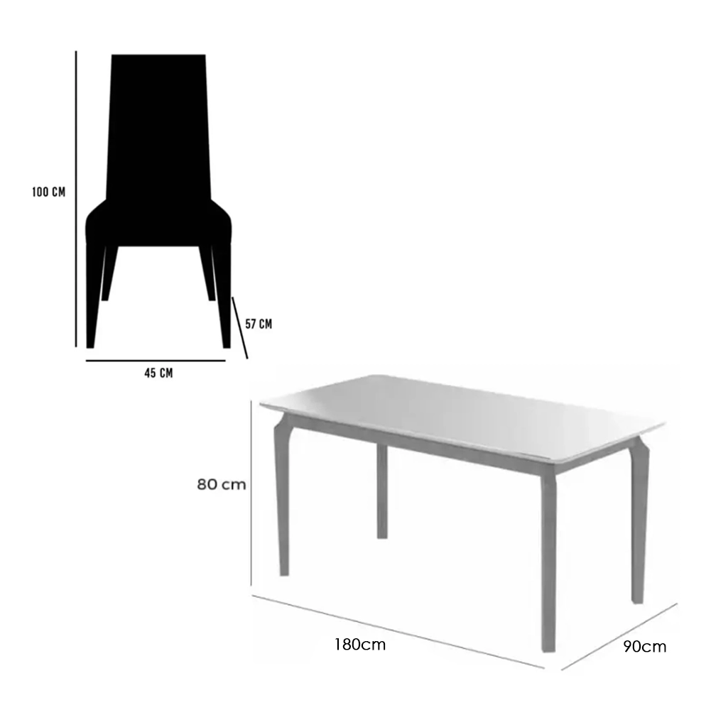 Mesa de Jantar Alegra 180x90cm com Vidro e 6 Cadeiras Giulia em Linho Estofadas Jcm - Imagem 2