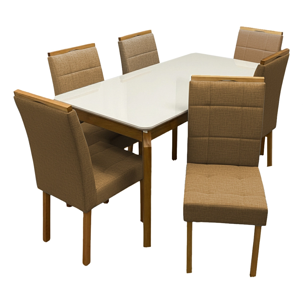 Mesa de Jantar Alegra 180x90cm com Vidro e 6 Cadeiras Giulia em Veludo Estofadas Jcm - Imagem 5