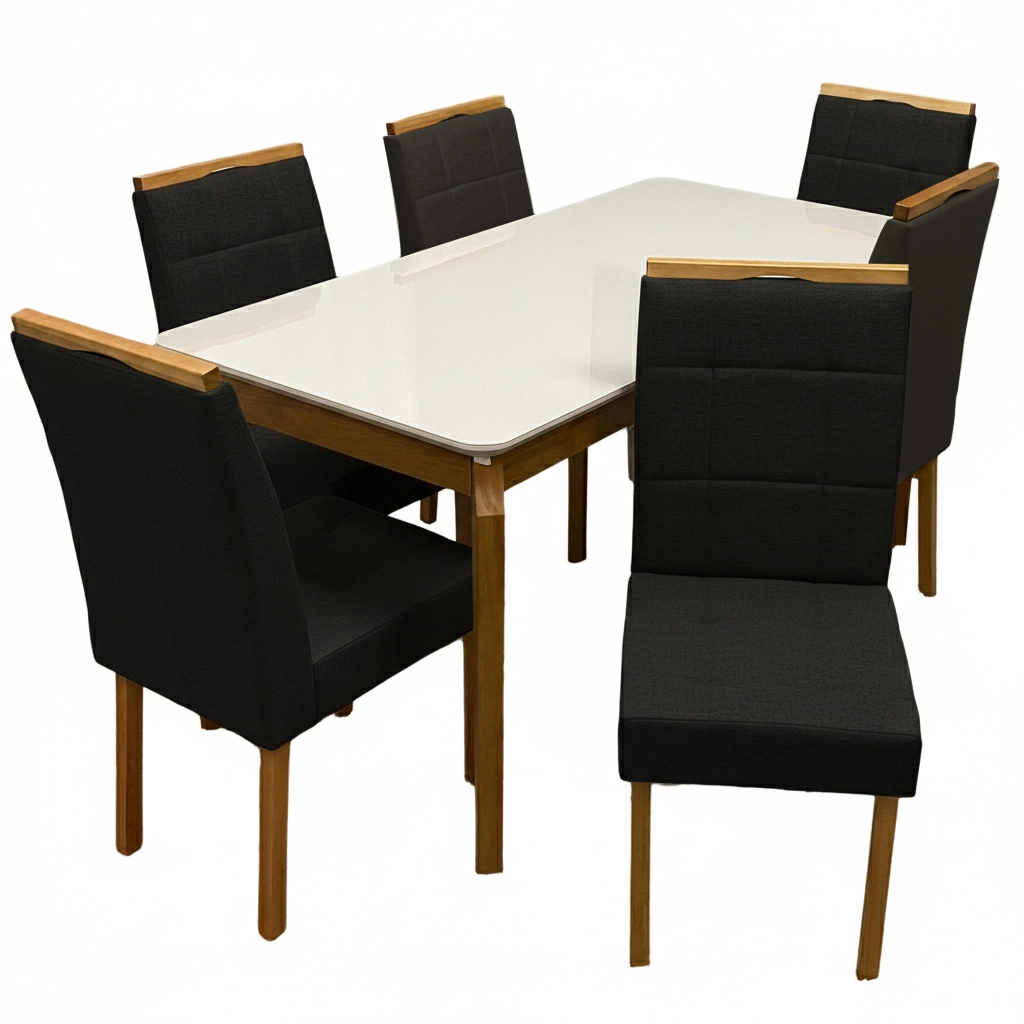 Mesa de Jantar Alegra 180x90cm com Vidro e 6 Cadeiras Giulia em Veludo Estofadas Jcm - Imagem 6