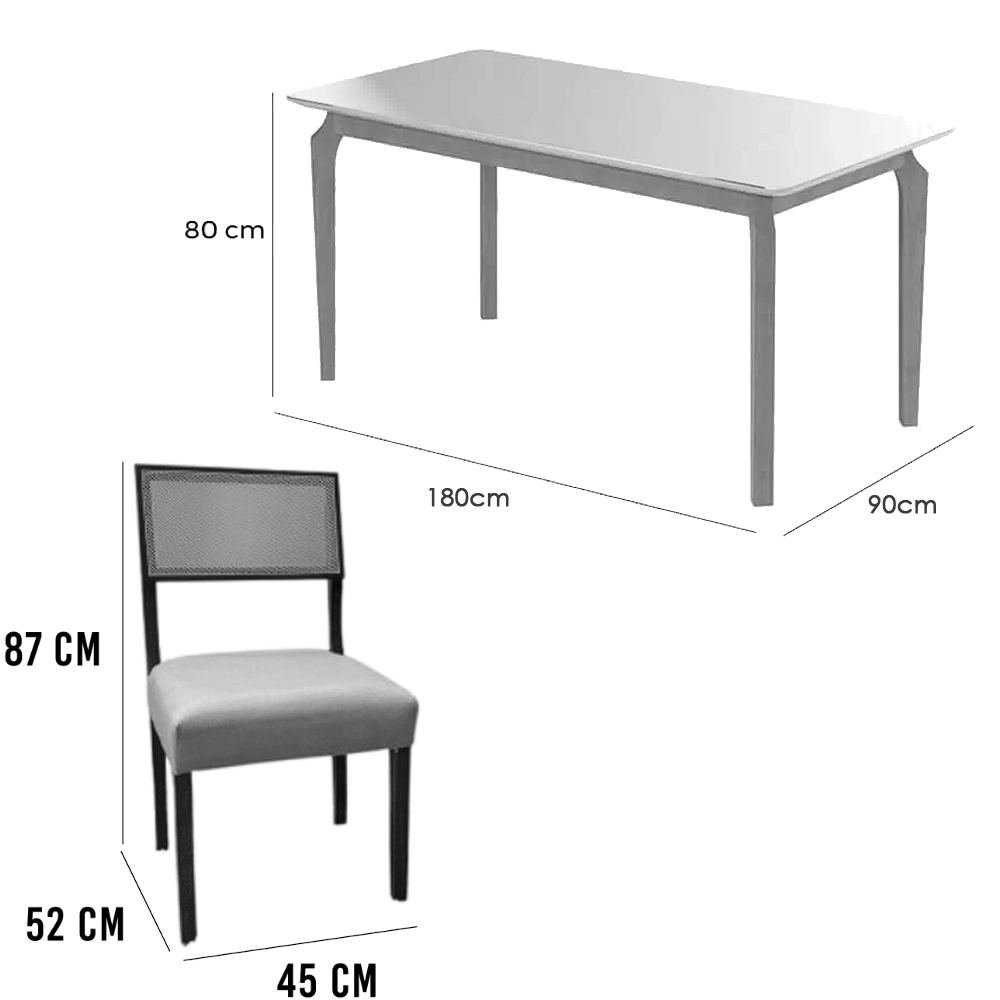 Mesa de Jantar Alegra 180x90cm com Vidro e 6 Cadeiras Grecia em Linho Madeira Jcm - Imagem 2