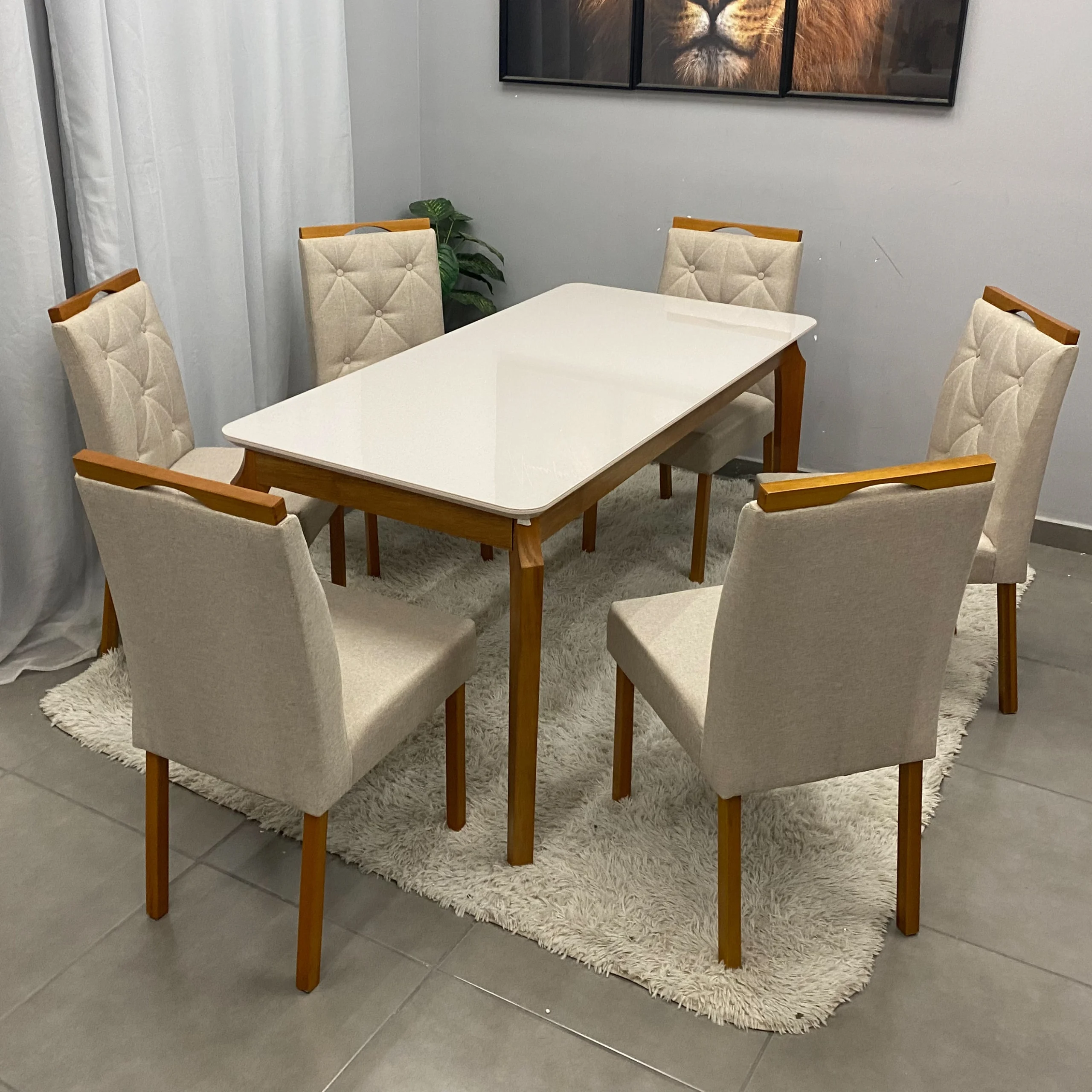 Mesa de Jantar Alegra 180x90cm com Vidro e 6 Cadeiras Jasmim em Veludo Estofadas Jcm - Imagem 3