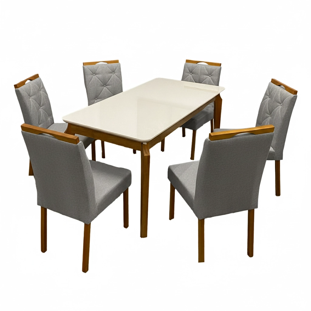 Mesa de Jantar Alegra 180x90cm com Vidro e 6 Cadeiras Jasmim em Veludo Estofadas Jcm - Imagem 4