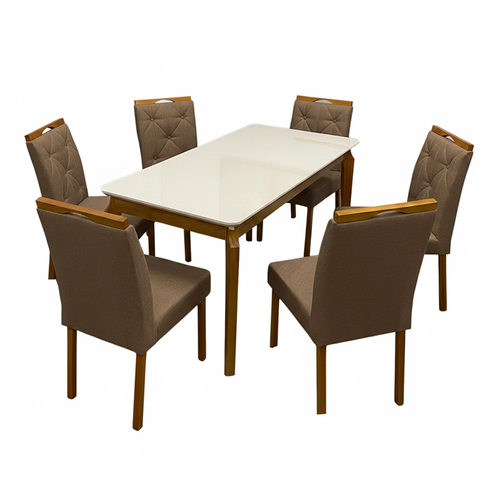 Mesa de Jantar Alegra 180x90cm com Vidro e 6 Cadeiras Jasmim em Veludo Estofadas Jcm - Imagem 5