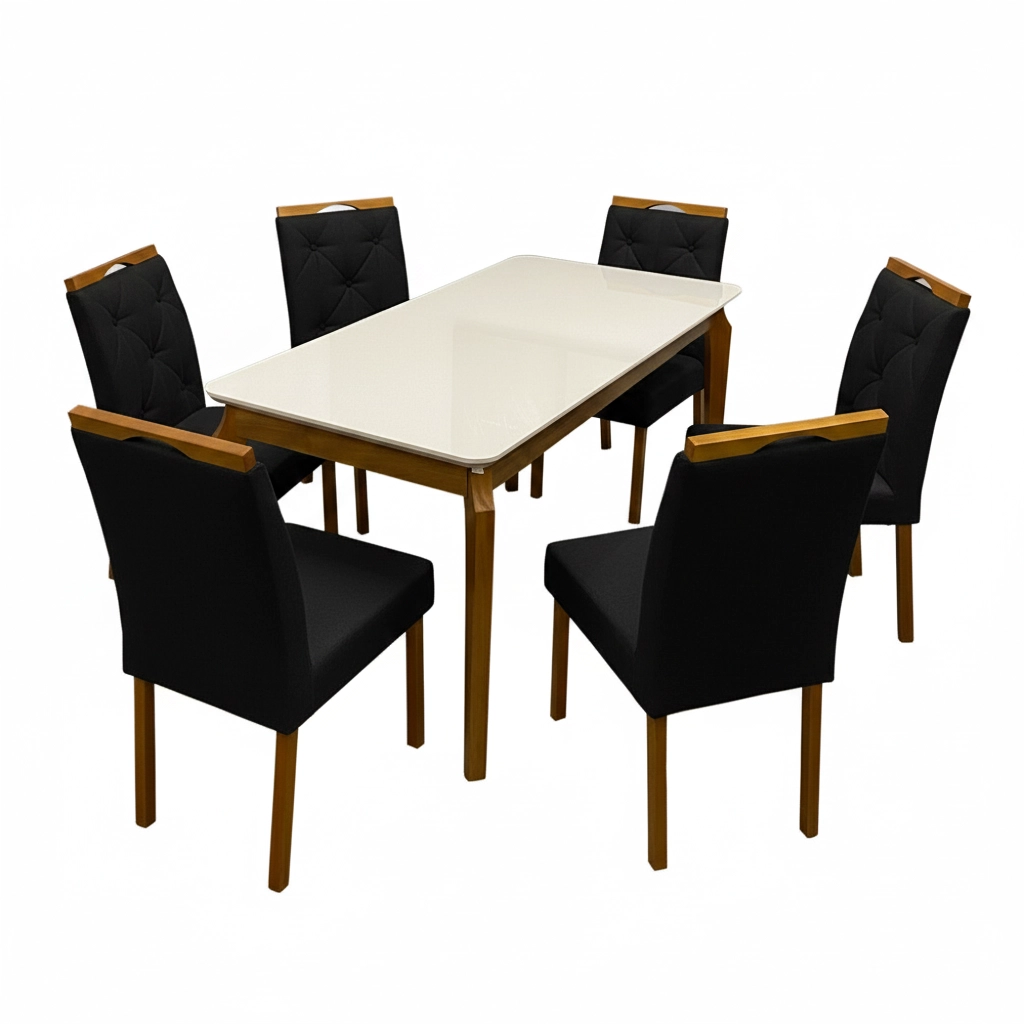 Mesa de Jantar Alegra 180x90cm com Vidro e 6 Cadeiras Jasmim em Veludo Estofadas Jcm - Imagem 6
