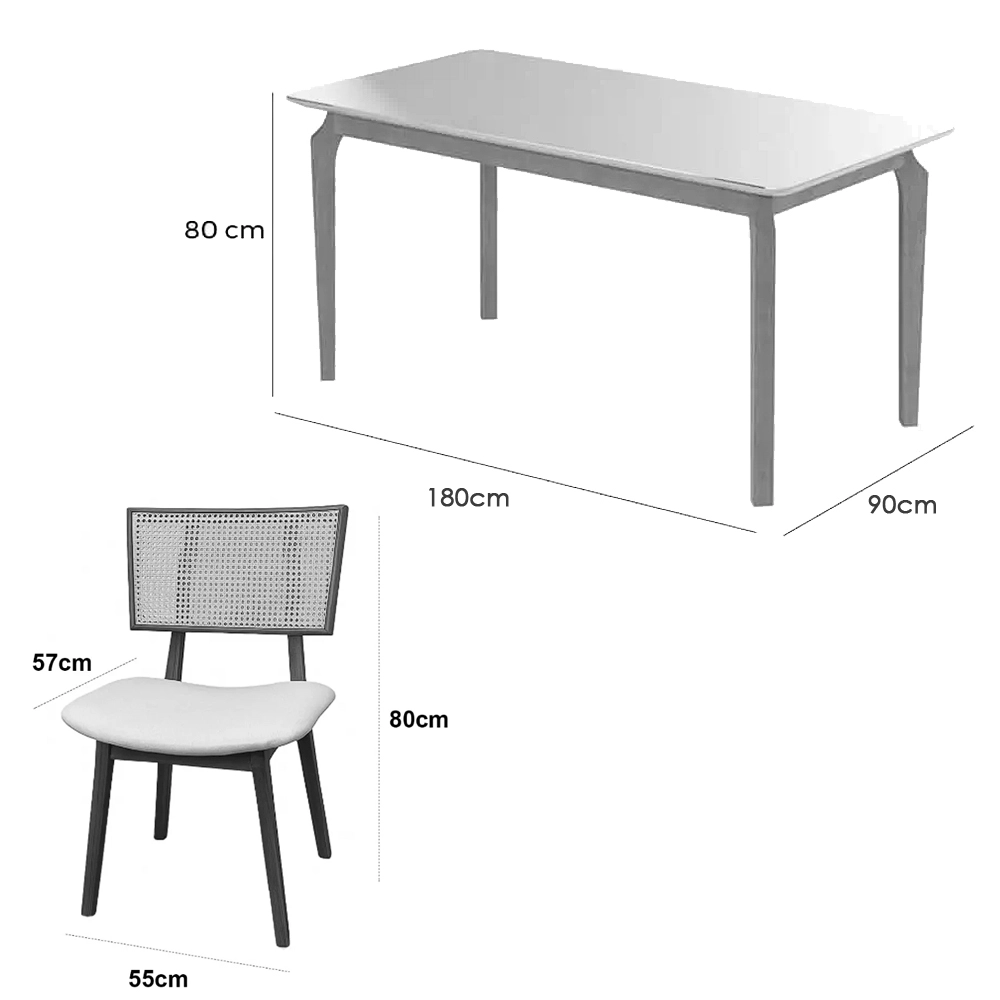 Mesa de Jantar Alegra 180x90cm com Vidro e 6 Cadeiras Livia em Linho Madeira Jcm - Imagem 2