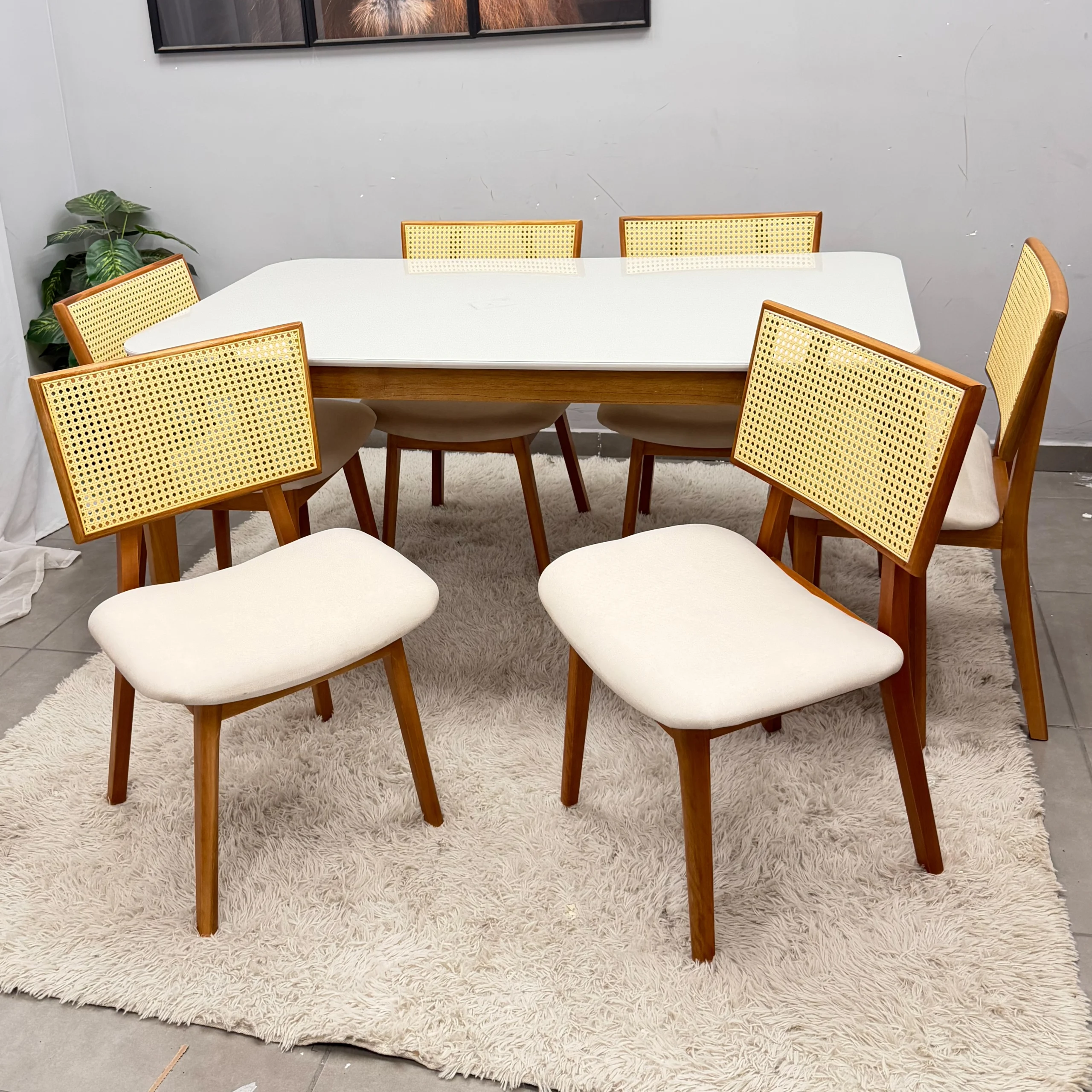 Mesa de Jantar Alegra 180x90cm com Vidro e 6 Cadeiras Livia em Linho Madeira Jcm - Imagem 3