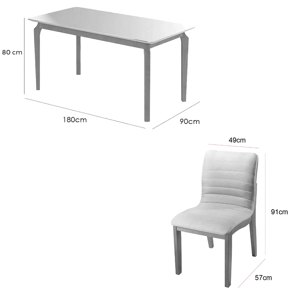 Mesa de Jantar Alegra 180x90cm com Vidro e 6 Cadeiras Sofia em Linho Estofadas Jcm - Image 2